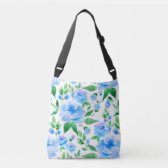 Bolsa Ajustável Flores azuis de cor aquosa (Frente)