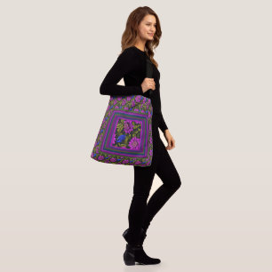 Bolsa Ajustável Flores Cheio Sangue Cor-de-rosa Verde Preto Fundo