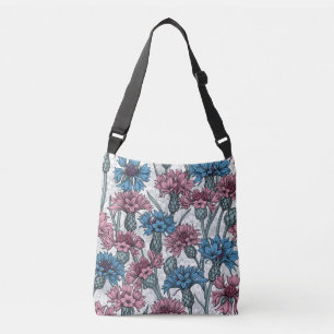 Bolsa Ajustável Flores cor-de-rosa e azuis, flores silvestres, bra