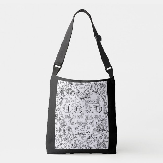 Bolsa Ajustável Flores Cristãs Bonitas Coração Branco Preto (Frente)