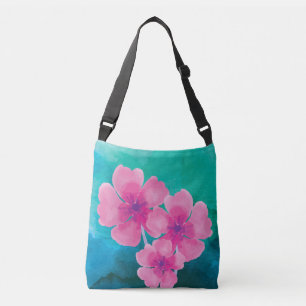 Bolsa Ajustável Flores De Aquarelas De Pinkish Com Base Verde Azul