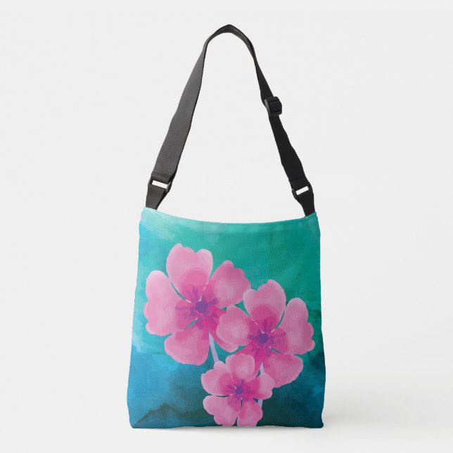 Bolsa Ajustável Flores De Aquarelas De Pinkish Com Base Verde Azul (Frente)