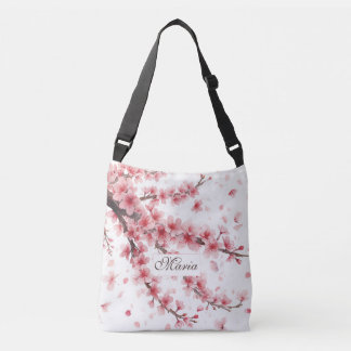 Bolsa Ajustável Flores de Cerejeira Japonesa monograma Rosa bege b
