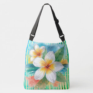 Bolsa Ajustável Flores de Frangipani, Padrão de Linha Amarela Turq