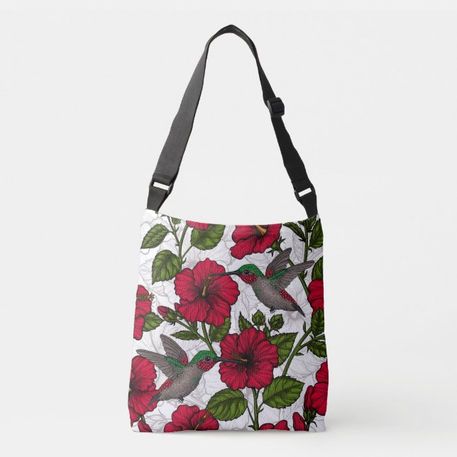 Bolsa Ajustável Flores de hibisco e beija-flores (Frente)