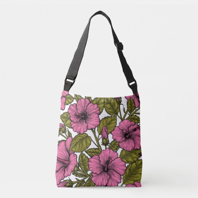 Bolsa Ajustável Flores de hibisco rosa (Frente)