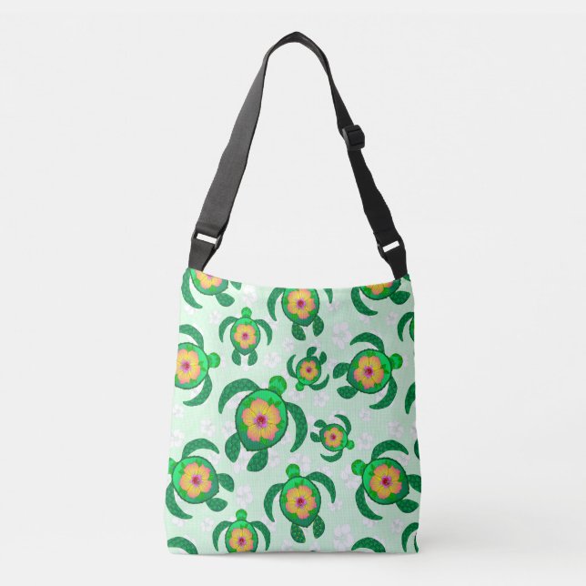 Bolsa Ajustável Flores de Hibiscus do Mar Verde Honu (Frente)