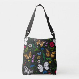 Bolsa Ajustável Flores e borboletas selvagens a preto