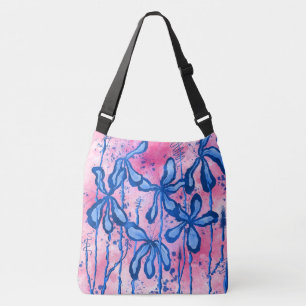 Bolsa Ajustável Flores Inclusas Cor-de-rosa e Blue Crossbody Bag