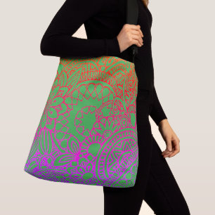 Bolsa Ajustável Flores Laranja Roxo e Fundo Verde Claro