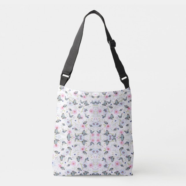 Bolsa Ajustável Flores Modernas Elegantes e padrão de borboletas (Frente)