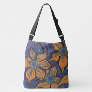 Bolsa Ajustável Flores ouros, fantasia floral, azul preto alaranja