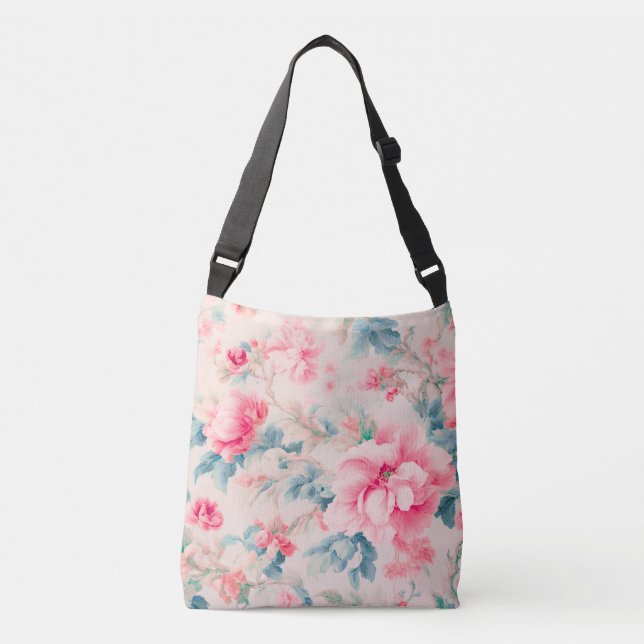 Bolsa Ajustável Flores rosa suaves e folhas cerulanas (Frente)