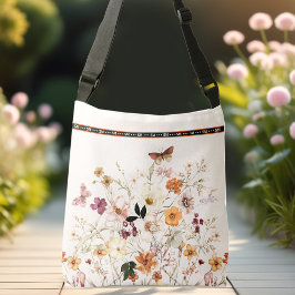 Bolsa Ajustável Flores Selvagens Presas Beige Cottagecore Monogram