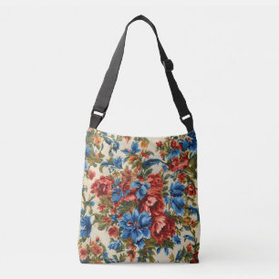 Bolsa Ajustável Flores Vermelhos e Azuis com Folhas Lush Italianas