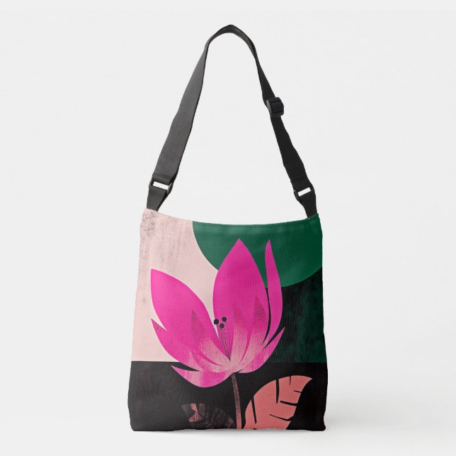 Bolsa Ajustável Florescimento Cor-de-Rosa Ousado em Preto (Frente)