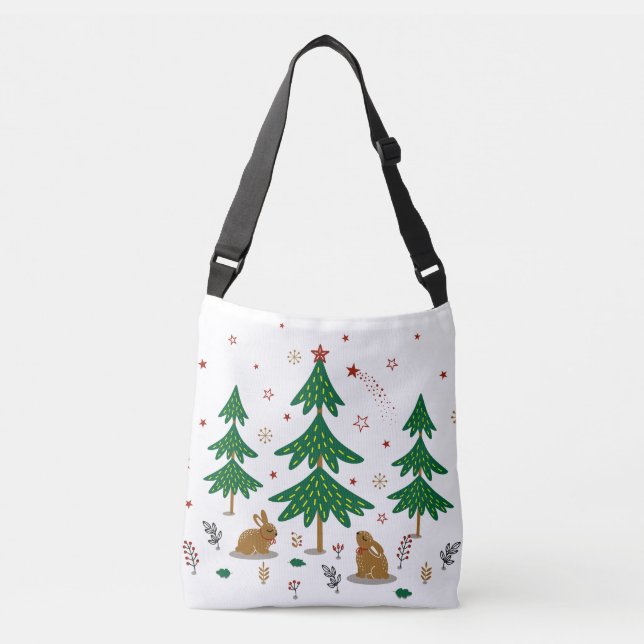 Bolsa Ajustável Floresta de Natal Arborizada com Coelhos (Frente)