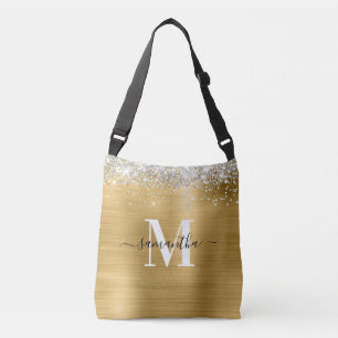 Bolsa Ajustável Folha de Ouro Glitter de Silver Monograma de Assin