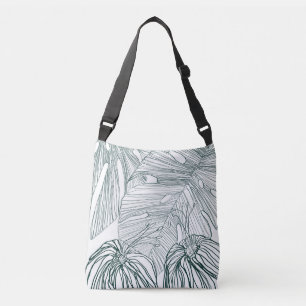 Bolsa Ajustável folhas de monstera verde-escura e lírios contorno