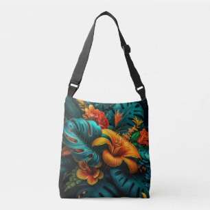 Bolsa Ajustável Folhas e flores tropicais coloridas e elegantes  