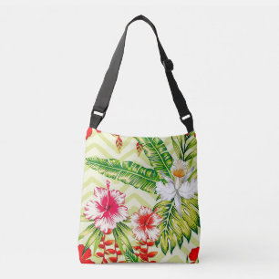 Bolsa Ajustável Folhas Tropicais Elegantes e Flores de Hibisco