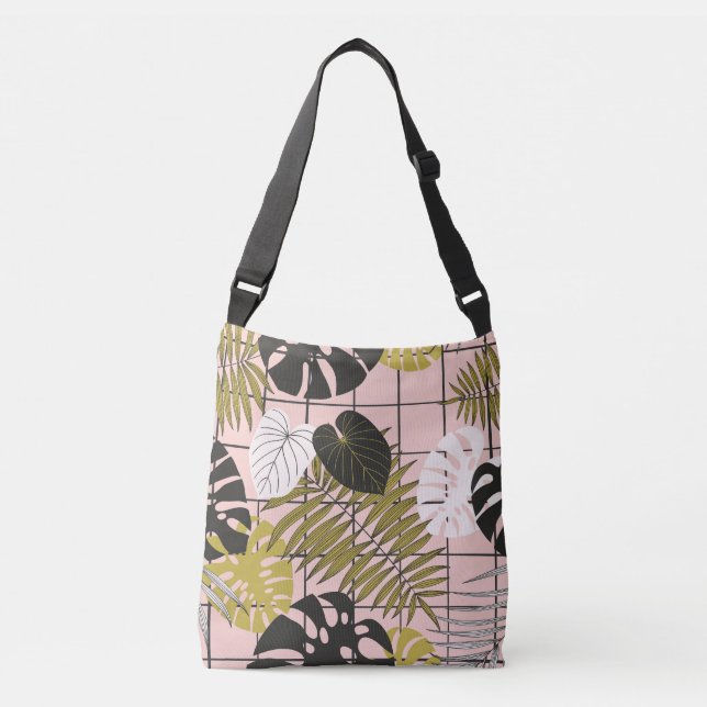 Bolsa Ajustável Folhas tropicais, flores, padrão pintado à mão. (Frente)