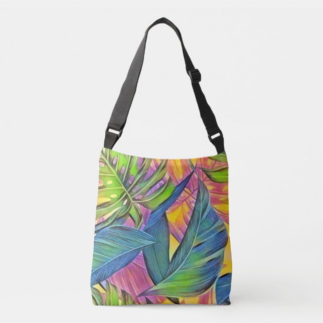Bolsa Ajustável Folhas tropicais grandes coloridas pintura aquosa (Frente)