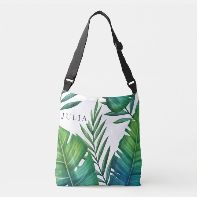 Bolsa Ajustável Folhas tropicais personalizadas de aquarela (Frente)