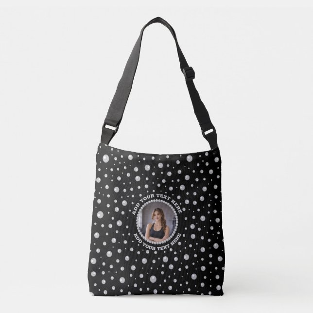 Bolsa Ajustável Foto Personalizada com Pérolas em Círculo sobre Pr (Frente)