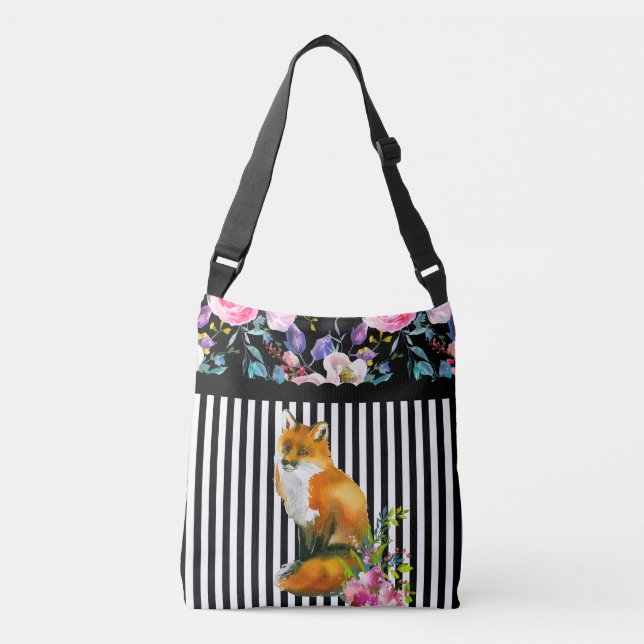 Bolsa Ajustável Fox vermelho floral & saco de Crossbody da listra (Frente)