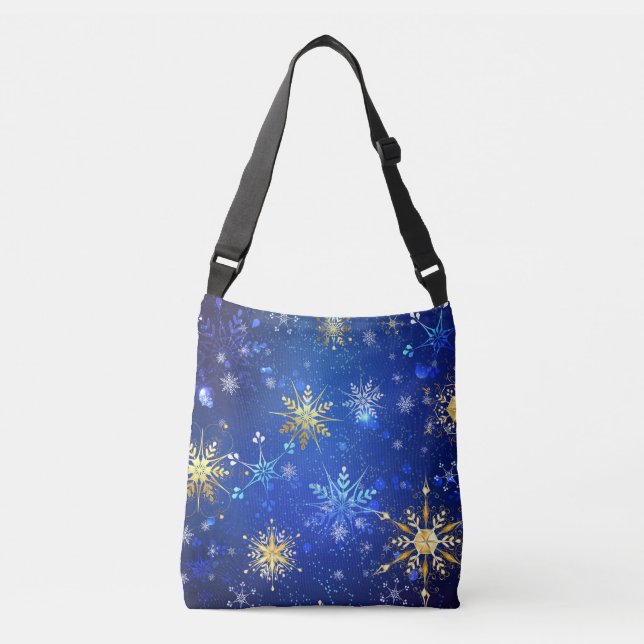 Bolsa Ajustável Fundo Azul XMAS com Flocos de Neve Ouro (Frente)
