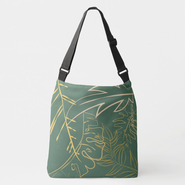 Bolsa Ajustável Fundo Verde Folha Dourada Chic (Frente)