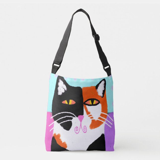 Bolsa Ajustável Funky Calico Cat Abstrato Art (Frente)