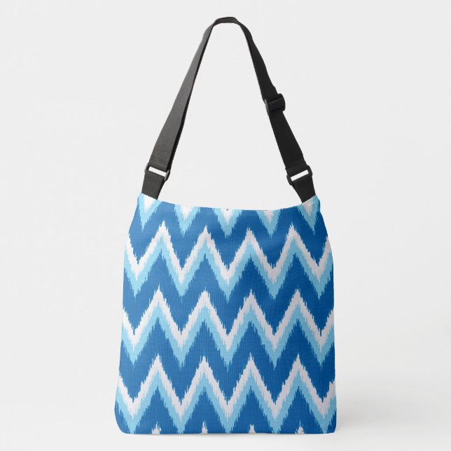 Bolsa Ajustável Gamas de Ikat Chevron - Cobalto, Azul-Céu e Branco (Frente)