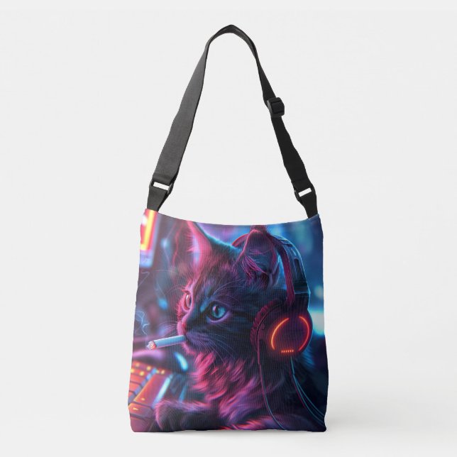 Bolsa Ajustável Gamer Cat legal Fumando Engraçado (Frente)