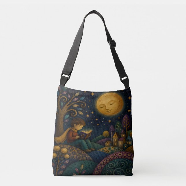 BOLSA AJUSTÁVEL GAROTO CAPRICHOSO LENDO SOB A LUA (Frente)