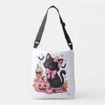 Gata Preta Coquete Fofa de Halloween com Laços Ros