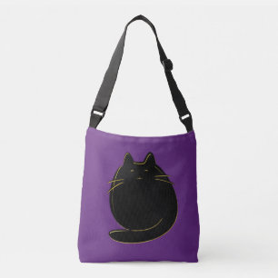 Bolsa Ajustável Gato bonito do preto e do ouro no roxo