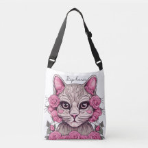 Gato com Rosas Cor-de-Rosa