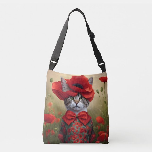 Bolsa Ajustável Gato com um vestido feito de papoula (Frente)