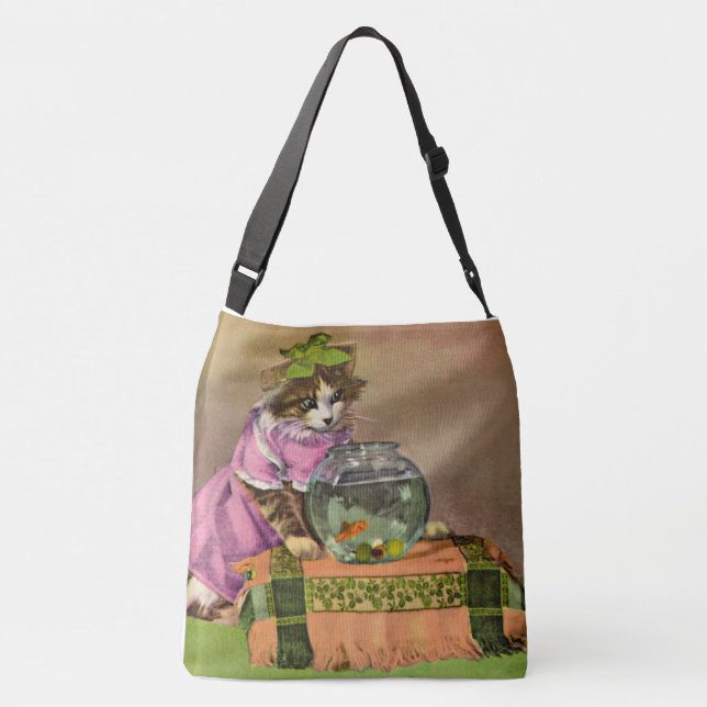 Bolsa Ajustável gato e tigela de peixe vestidos (Verso)