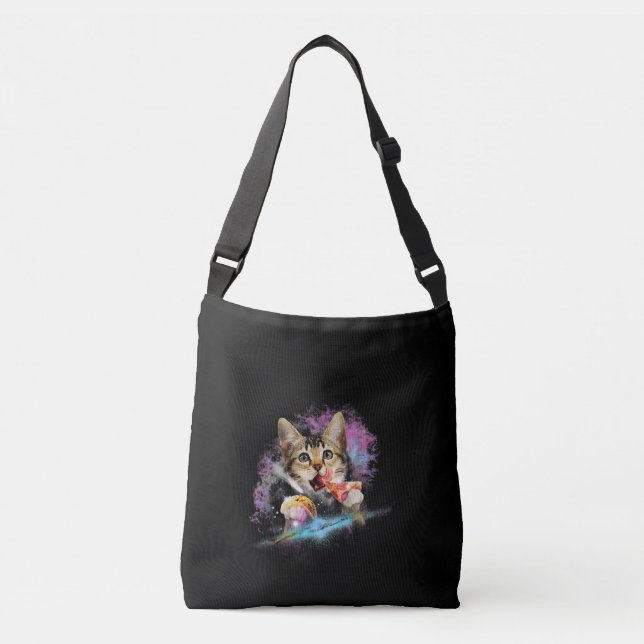 Bolsa Ajustável Gato Galáxico Domina Com Taco E Pizza (Frente)