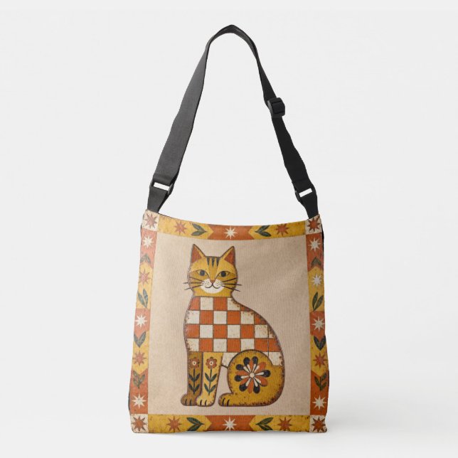 Bolsa Ajustável Gato Ingênuo da Arte Popular (Frente)