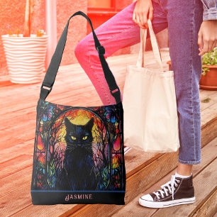 Bolsa Ajustável Gato Negro Vidro Estipulado Vermelho Spooky