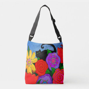 Bolsa Ajustável Gato preto na arte abstracta do jardim