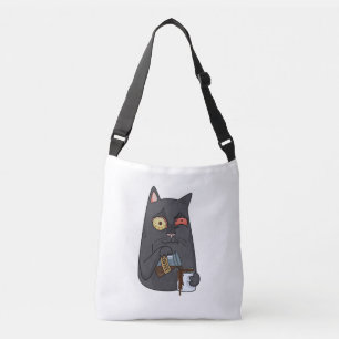 Bolsa Ajustável Gato preto vetor bebe café e derramares depois