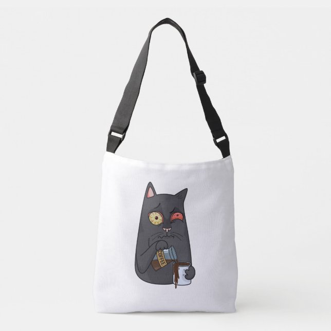 Bolsa Ajustável Gato preto vetor bebe café e derramares depois (Frente)