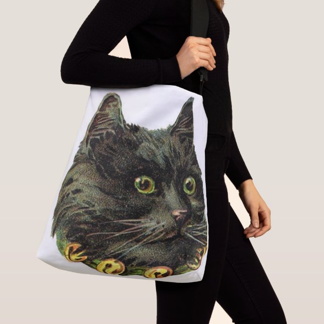 Bolsa Ajustável Gato preto vitoriano com colar de sino (Close Up)