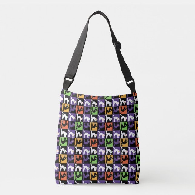 Bolsa Ajustável Gatos Assustadores de Halloween Xadrez (Frente)