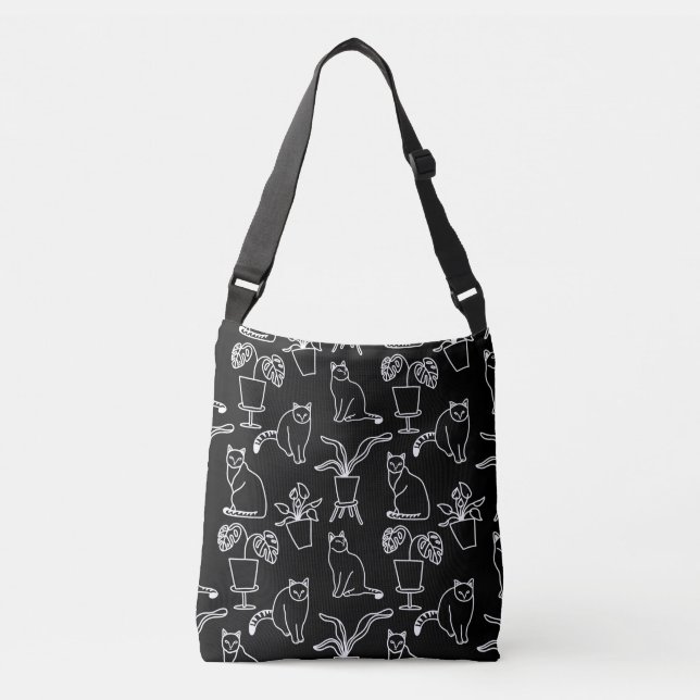 Bolsa Ajustável Gatos brancos em preto (Frente)
